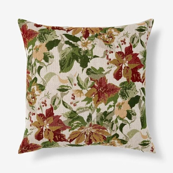 Threshold‎ Studio McGee Woven Holiday Floral Square Throw Pillow Red/Green/Cream - Picture 1 of 5